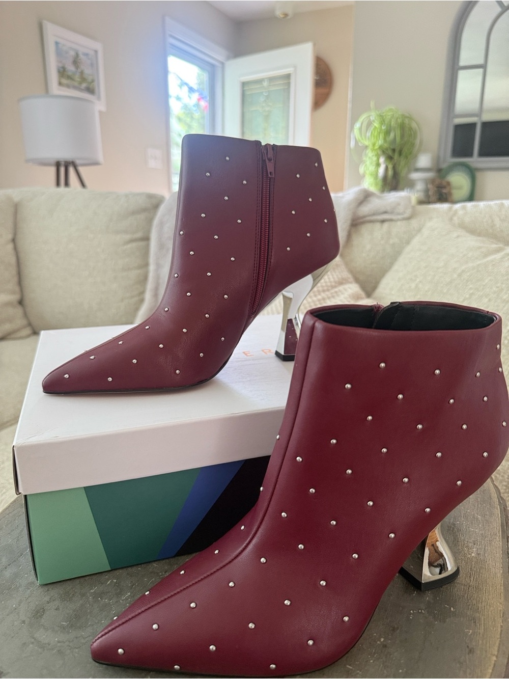 Katy Perry Collections Burgundy Studded Pointed Ankle Booties